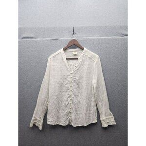 Matilda Jane Good Hart Womens Long Sleeve Button-Up Blouse L White Textured Cott